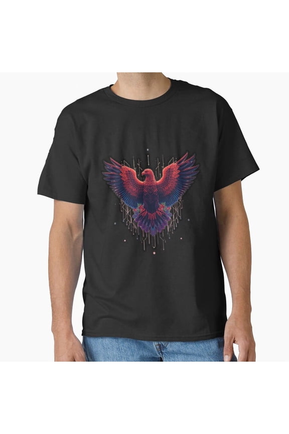 Crimson Neon Winged Creature Cyberpunk Red Purple Radiant Style Unisex T-Shirt, up to size 5XL