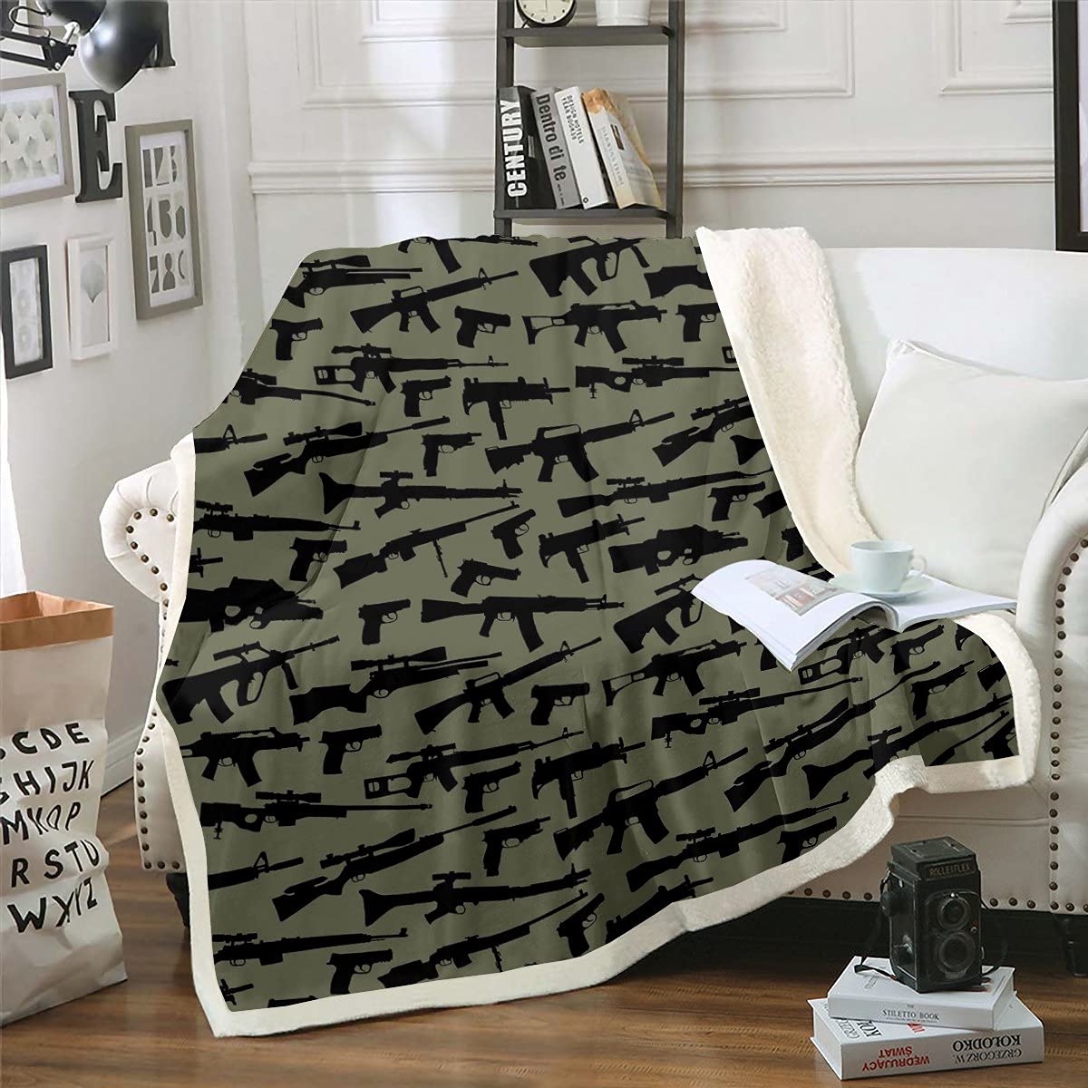 Crimson Omen Guns Flannel Throw Blanket Soft Plush Blanket Cozy Bedding