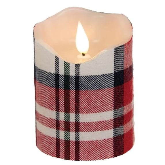 CWI Gifts Flameless Candles Crimson Plaid Realistic Flame LED Pillar, Home Décor, Christmas Decorations