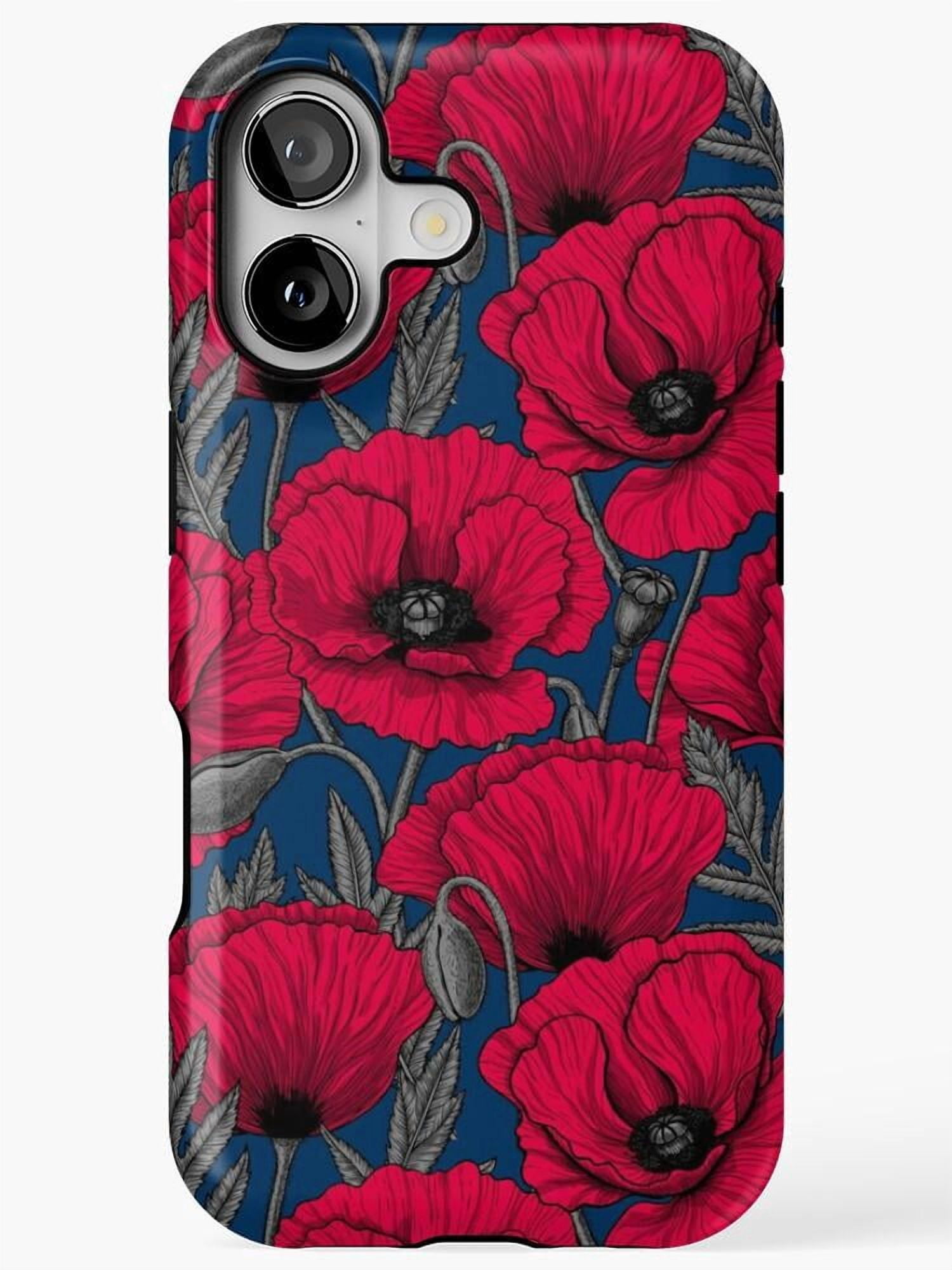 Poppy Ree Crimson Red Poppy Floral Tough Case for Apple iPhone, Dual-Layer ...