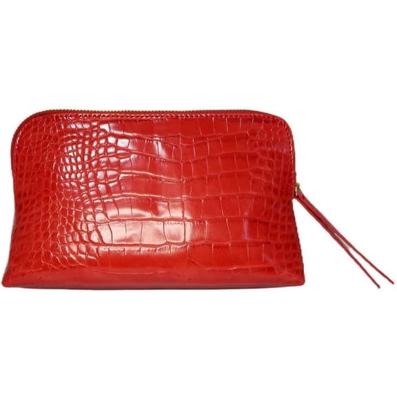 Crimson Reve Crocodile Bag - Elegant Red Makeup Organizer with Vegan Crocodile Texture, Travel-Ready, Spacious Design