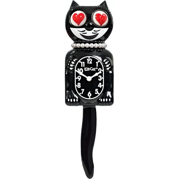 Kit Cat Klock Classic Black Lady with Heart Eyes Wall Clock, Limited Edition Retro Vintage Cat Clock