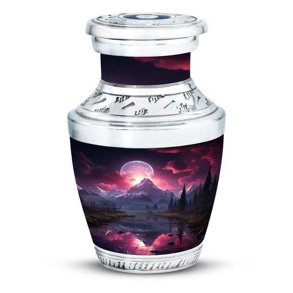 Crimson Skies Over Mountain Valley - Miniature Urn for Women's Ashes - Portable and Unique Urn - Small Cremation Tribute Container - Urns For Human Ashes Adult - 3 Inch, 1 Pc