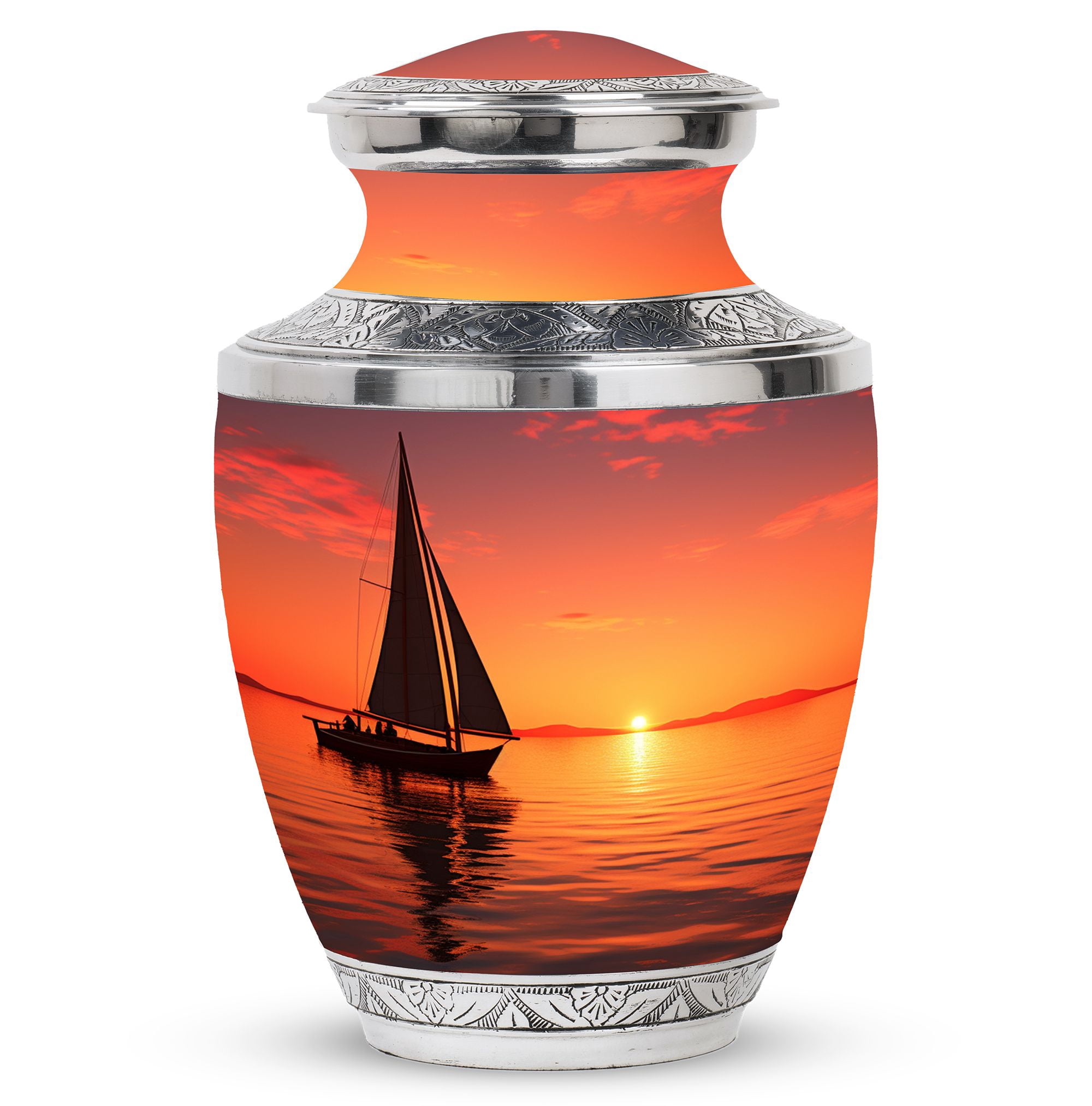 Homage Large Music Themed Cremation Urn - Custom Engraved, 200 Cubic Inch Capacity, Vase Style (Crimson)