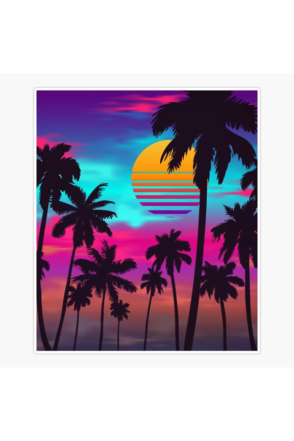 Crimson Sunset Synthwave Landscape Sticker