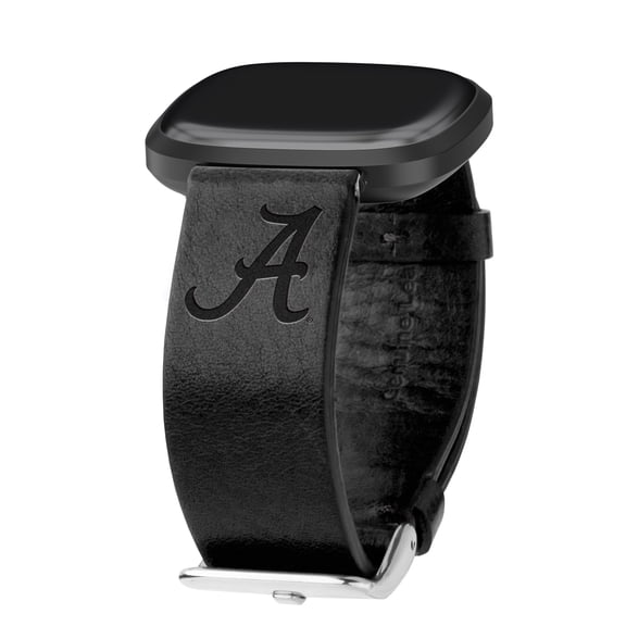 Crimson Tide Premium Leather Unisex Watch Band for FitBit Versa 3 and Sense (Long Black) by Affinity Bands