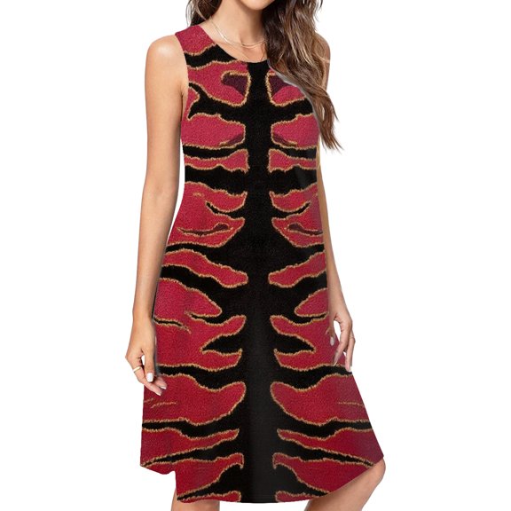 Crimson Tiger Stripe Rug Spring Summer Dresses For Women Fashion Dress Casual Sleeveless Loose Sundress With Pockets
