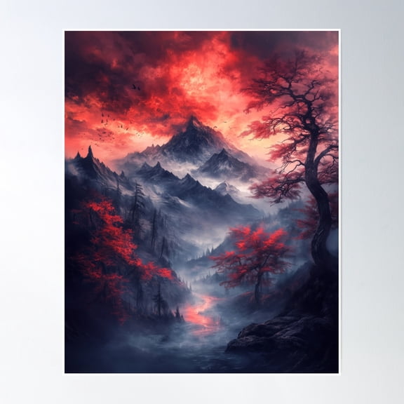 Crimson Twilight Peaks Poster Wall Art, Modern Wall Decor, 8x12 UNFRAMED