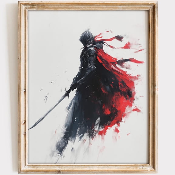 Crimson Vanguard Art Print Lone Warrior Modern Home Decor