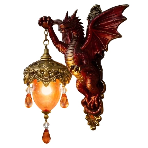 Crimsons Dragons Wall Lantern – Gothic Style Sconce with Vintage Gold Finish, Intricate Detailing, Crystal Accents, Indoor & Outdoor Waterproof Fixture for Elegant Ambient Lighting