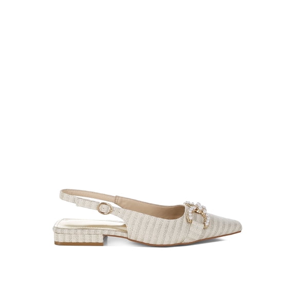 London Rag Crina Pearl-Detailed Horsebit Woven Womens Flats