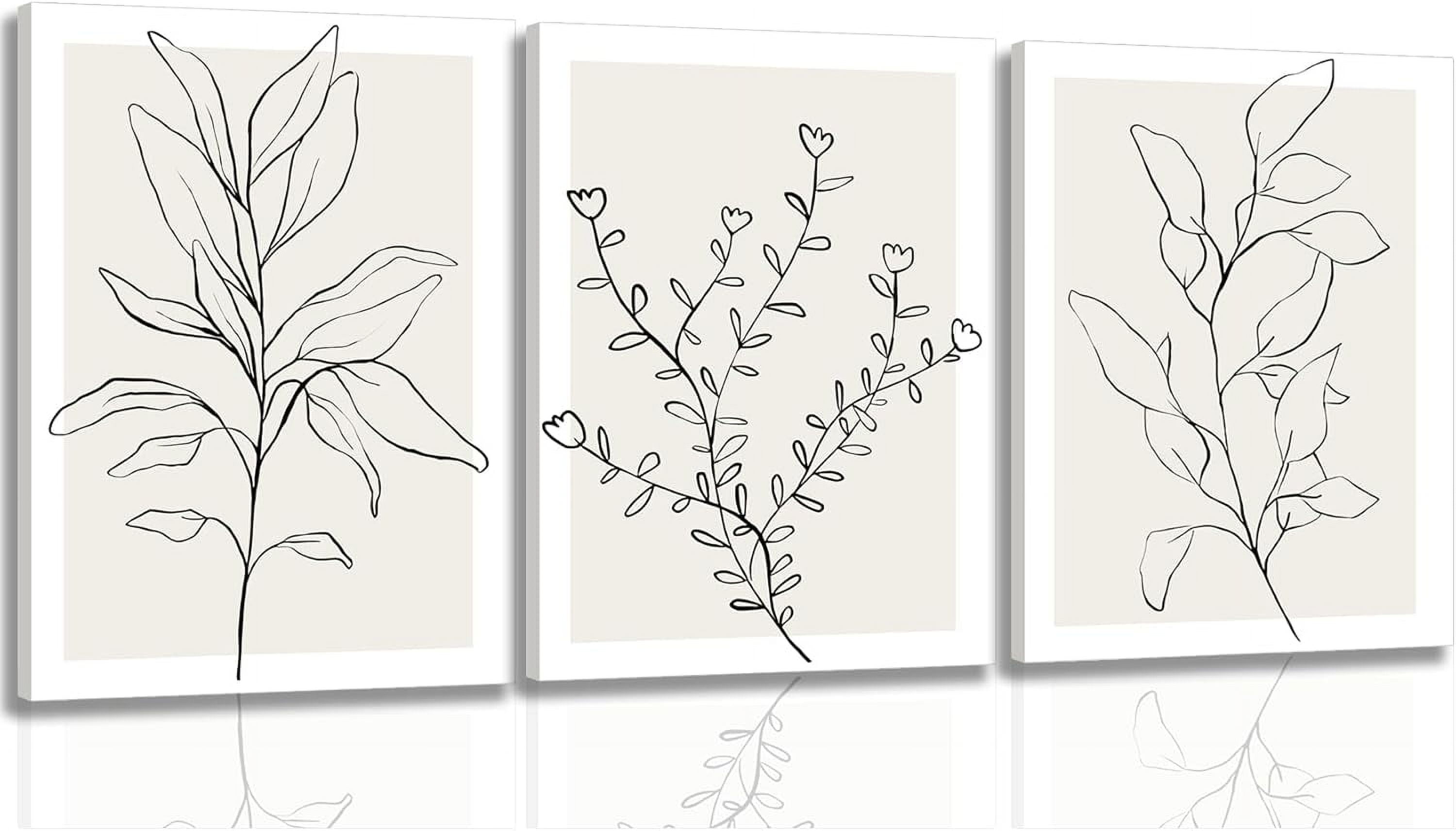 Picture of Crink Neutral Botanical Flower Line Wall Art Set of 3 Modern Minimalist ...