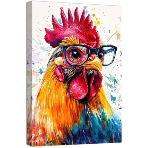 Crink Rooster Canvas Wall Art Funny Chicken Portrait Picture Prints Rustic Animal Painting Artwork Farmhouse Kitchen Decor Framed(Yellow,16.00" x 24.00")