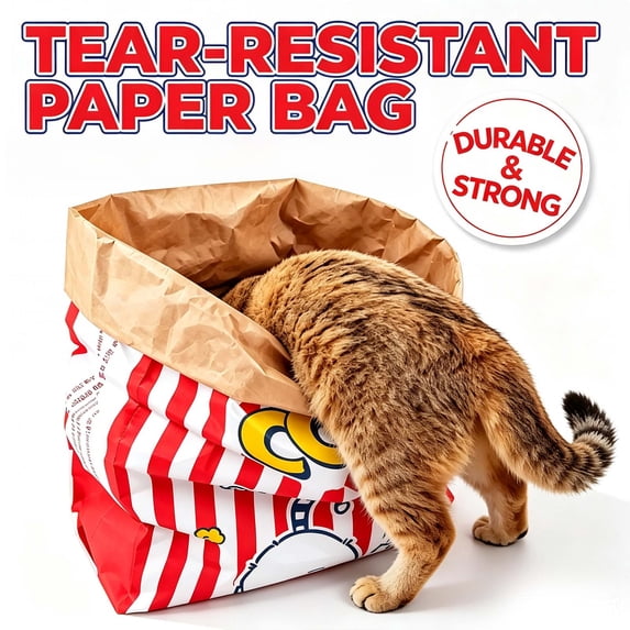 Crinkle Cat Sack, 29.5 x 13.8 Inch Large Cat Popcorn Play Bag, Interactive Kraft Paper Cat Hideaway & Tunnel Toy, Foldable Cat House, Cute Room Decor