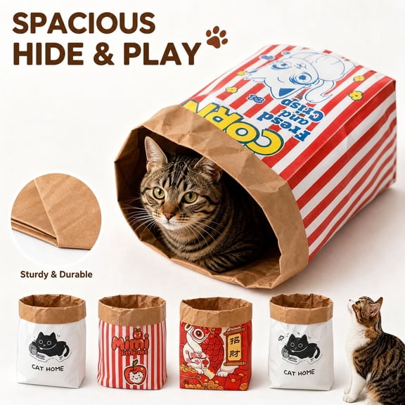 Crinkle Cat Sack Cat Hideaway Popcorn Paper Bag Foldable Tunnel Toy Interactive Stress Relief Toy for Indoor Cats and Kittens