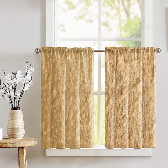 Crinkle Crushed Taffeta Café Tier Curtains Window Treatment Kitchen Home Décor