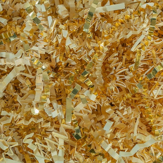 Crinkle Cut Paper Shred Filler (1/2 LB) for Gift Wrapping & Basket Filling - Vanilla & Gold| MagicWater Supply