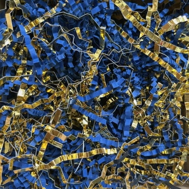 Crinkle Cut Paper Shred Filler (1/2 LB) for Gifts ,Shredded paper for Gift Box Packaging, Wrapping & Basket Filling （Blue & Gold）