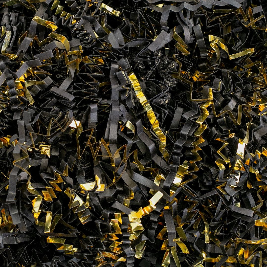 Crinkle Cut Paper Shred Filler (2 LB) for Gift Wrapping & Basket Filling - Black & Gold| MagicWater Supply