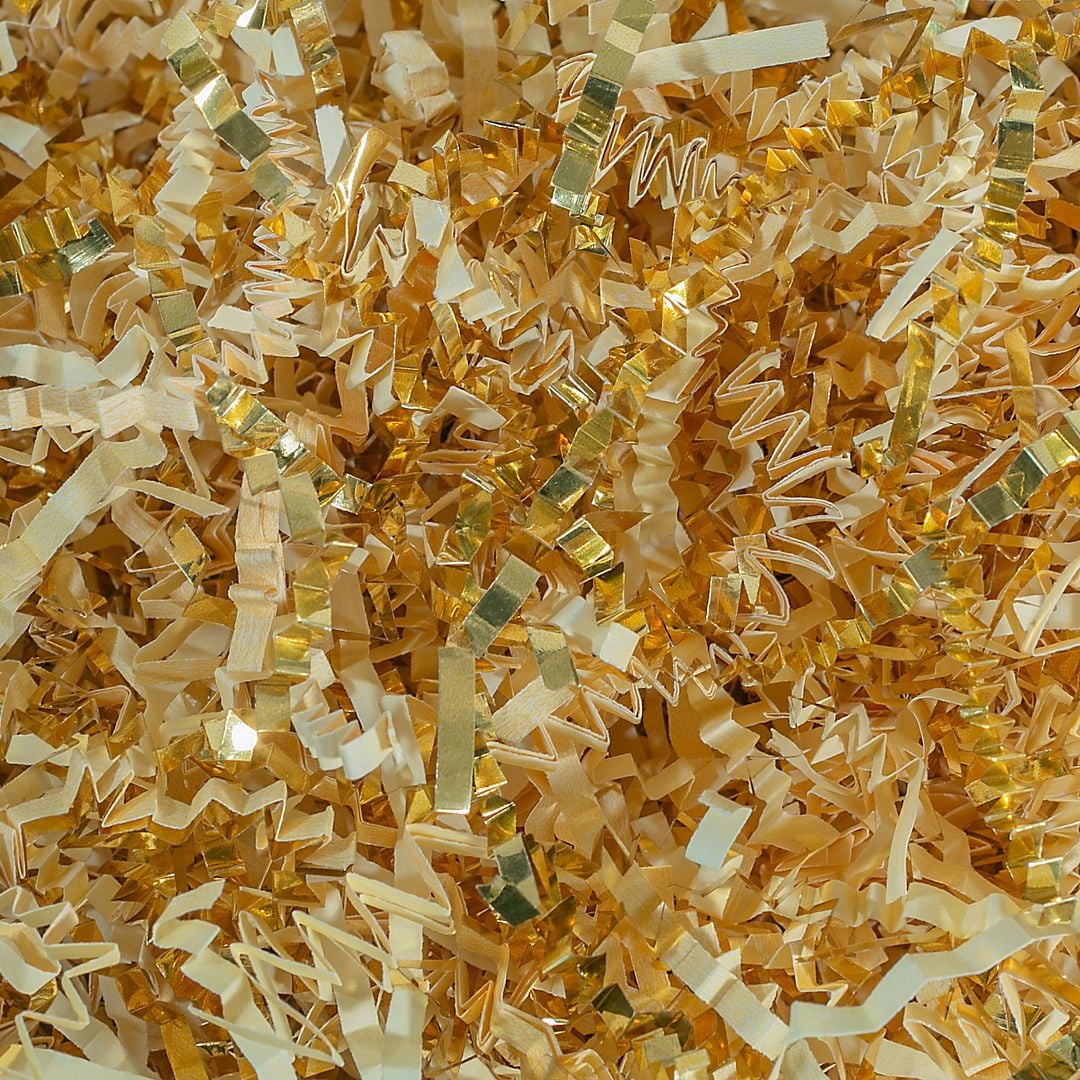 Crinkle Cut Paper Shred Filler (2 LB) for Gift Wrapping & Basket Filling - Vanilla & Gold| MagicWater Supply