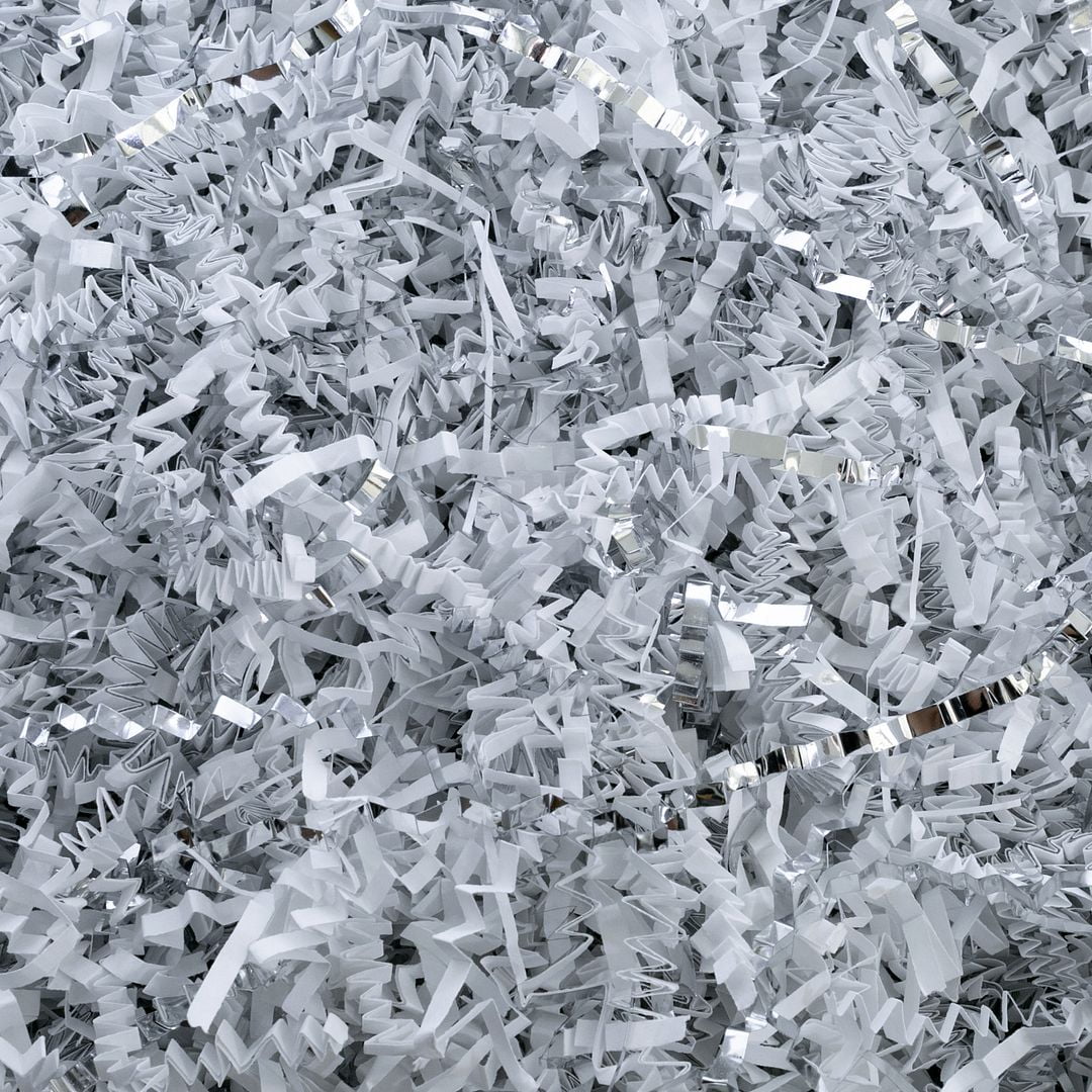 Crinkle Cut Paper Shred Filler (2 LB) for Gift Wrapping & Basket Filling - White & Silver| MagicWater Supply