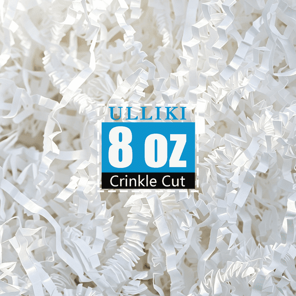 Crinkle Cut Paper Shred Filler, 8 OZ Bulk Shredded Tissue Paper Stuffing for Gift Boxes, Baskets & Bags, White Gold Black Kraft Colors, Packaging Supplies for Wedding, Birthday, Christmas