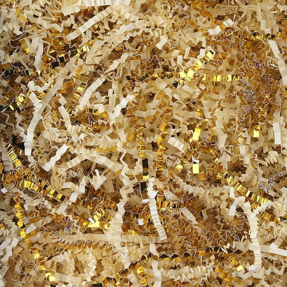 Crinkle Cut Paper Shred Filler for Gift Wrapping, Baskets, Christmas, Halloween, Wedding Decorations, Easter Grass, Crafting Activities (Dark Green and Gold) - 1 LB