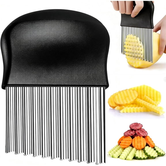 Crinkle Cutter, French Fry Cutter for Potatoes Stainless Steel Potato Carrot Chip Vegetable Crinkle Wavy Slicer