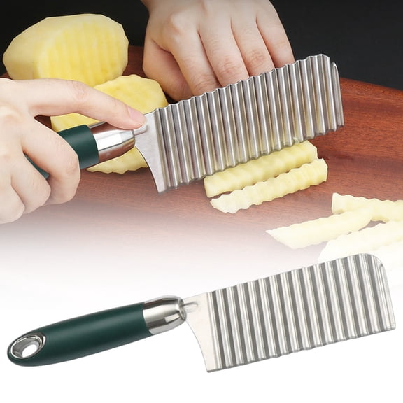 Crinkle Cutter, Green Ergonomic Handle for Home Kitchen, Stainless Steel Wavy Slicer for French Fries and Vegetable Cuts Dishwasher Safe