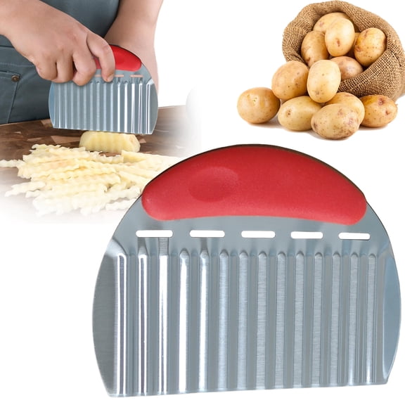 Crinkle Cutter Knife for French Fries and Vegetables, Stainless Steel Wavy Potato Slicer for Ripple Chips Cucumbers Carrots and Apples, Crinkle Cut Food Prep Tool for Kitchen Entertaining