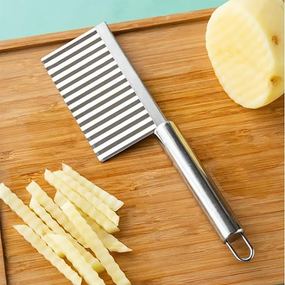 Crinkle Cutter Knife Stainless Steel Cutting Tool for Potato Carrot Chip Vegetable French Fry,Wavy Chopper Wave Slicer Steel Blade (Silver)