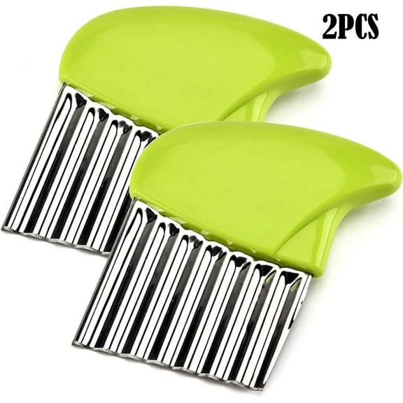 OFEFE Stainless Steel Crinkle Cutter, Heavy Duty Wavy Vegetable Slicer with Wooden Handle for Potatoes, Carrots, Fruits & Veggies, Manual Handheld Food Chopper & Kitchen Cutting Tool (Green)