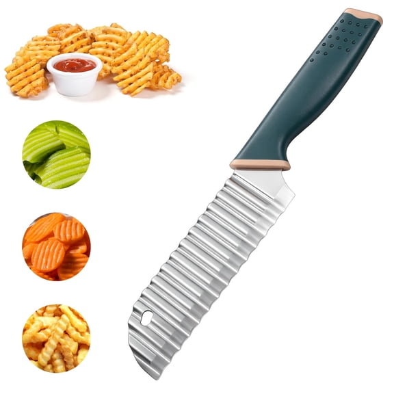 Crinkle Cutter, Stainless Steel Wave Fries Cutter, Fry Cutter | Crinkle Cut Knife, Stainless Steel, Wave Chopper, Ergonomic Handle,Veggies, Potato, French Fry, Cucumber, Carrot,Fruit