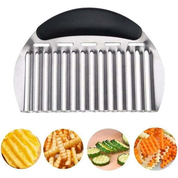 Crinkle Cutter Stainless Steel Wavy Chopper Heavy Duty French Fry Slicer for Potatoes Carrot Chips and Fruits,Vegetable, Potatoes,Onions,Wavy Crinkle Potato Cutter Chopping Tools Black