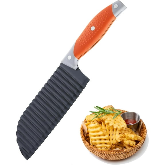 Crinkle Cutter for Veggies, Cut Knife French Fry, Vetable, Potato, Cucumber, Carrot and Fruit, Stainless Steel Wave Fries Slicer With Ergonomic Handle, Dishwasher Safe