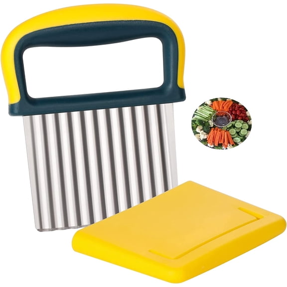 Crinkle Cutter Wavy Blade Chips Cutter French Fry Slicer Potato Carrot Chipper Vegetable Crinkle Knife Stainless Steel Wavy Chopper Kitchen Cutting Tool, Yellow
