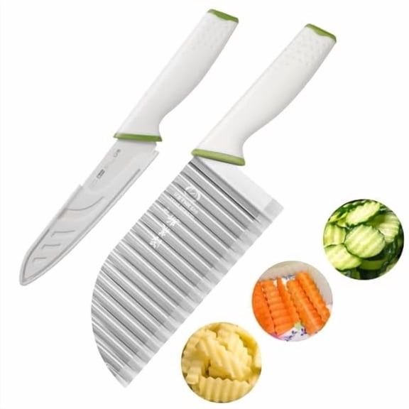 Crinkle Cutter for Veggies with Paring Knife: Kitchen Waffle Fry Knives for Potato, Pickle, Carrot, Cucumber