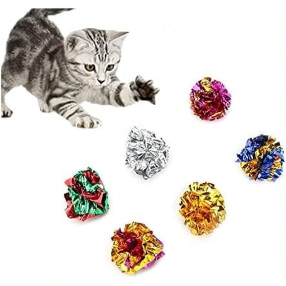 Crinkle Paper Cat Toy Balls - Shiny Metallic Multicolor Pack (12 Count, 2.36 In)