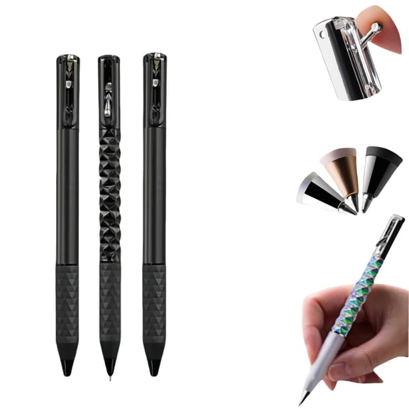 Crinkle Pen, Switch Pen, Crunchy Sensory Pen Geometric Crinkle Design Fidget Pen Metallic Geometric Morphing Ballpoint Pen Geometric Metal Shape Shifting Switch Pens