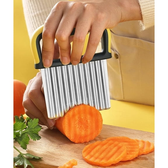 Crinkle Potato Cutter, Wavy Chopper Knife, Upgraded Stainless Steel Blade, Safe Kitchen Tools with a shell Wavy Slicer for Fruit, Vegetable, Carrot, Potato