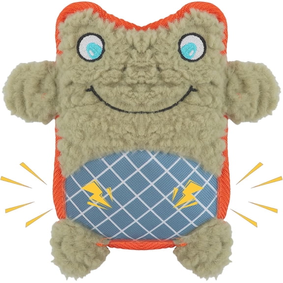 Crinkle Squeaky Plush No Stuffing Cute Puppy Stuffless Tough Rop Pull , Fun Stuffed Durable Set for Small Medium Large Pup (Large, Frog)