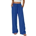 thumbnail image 1 of Crinkle Textured Womens Striped Wide Leg Pants Drawstring High Waist Loose Flowy Trousers with Pockets Daily Beach Loungewear Pants Blue, 1 of 7