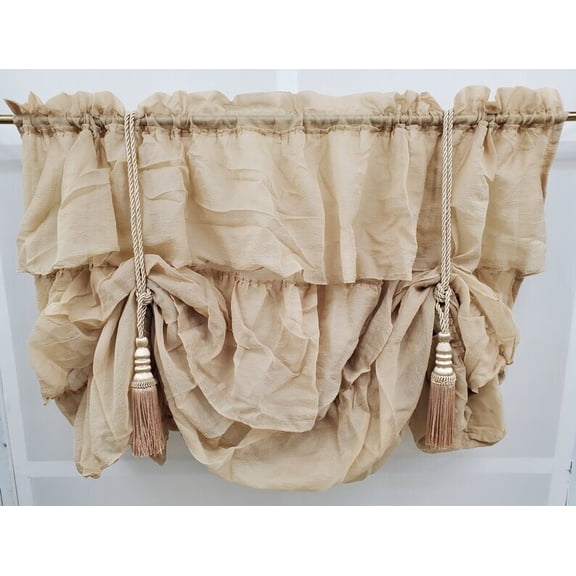 Crinkled Voile Tie-up Valance with Large Tassel Ties 60Wx30L