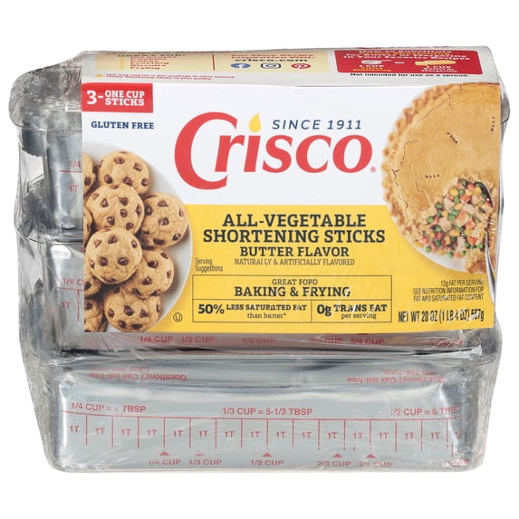 Crisco Butter Flavor All-Vegetable Shortening Sticks, 20 oz, 3 One Cup Sticks
