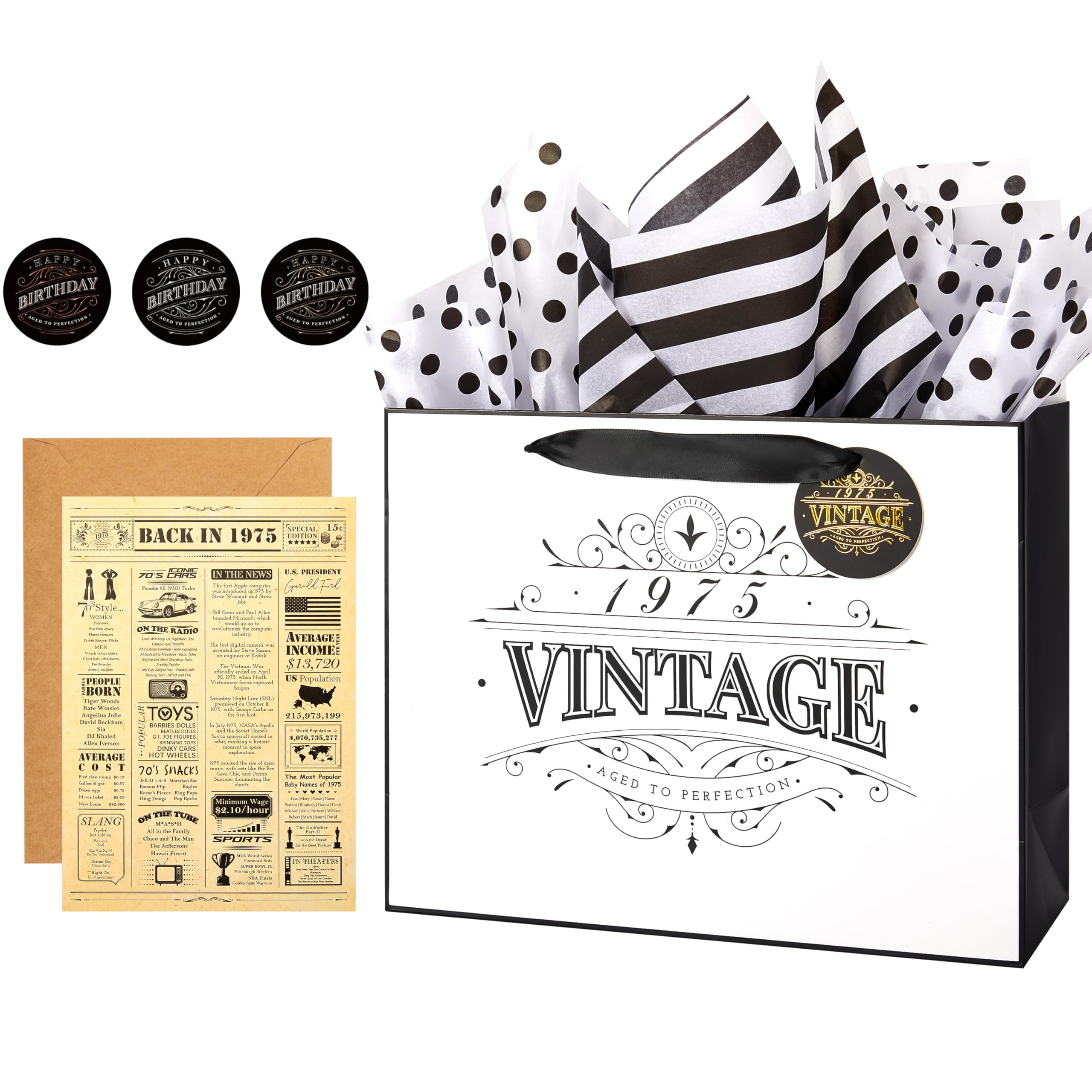 Crisky Large Gift Wrap Bag – Vintage 1955 Theme, 13" Size With Card, Envelope & Tissue, Perfect For 70th Birthday Gifts