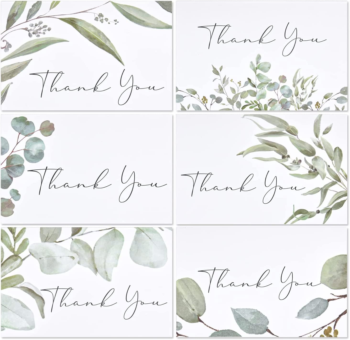 Crisky 50 Pack Greenery Thank You Greeting Cards with Envelopes ...