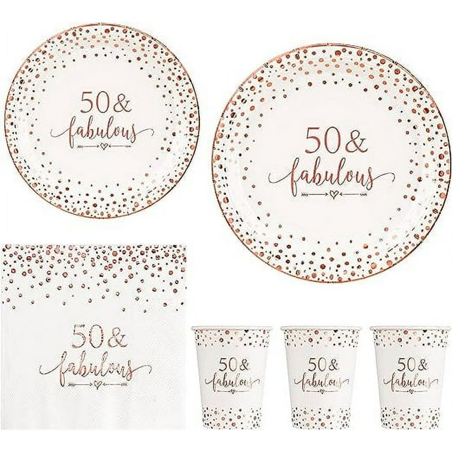 Crisky Rose Gold Foil 50 Fabulous Napkins Plates Cups Set For Women