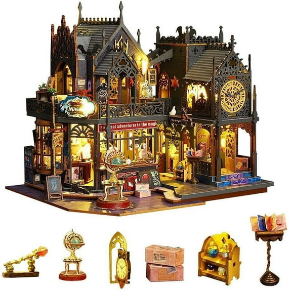 VIAKAS Miniature Dollhouse Kit, DIY Wooden Toy House with Music Box, Creative Room Idea for Adult