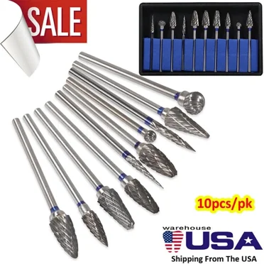 10x Tungsten Carbide Acrylic Polisher Dental Burs - 2.35mm Shank, F6 Style