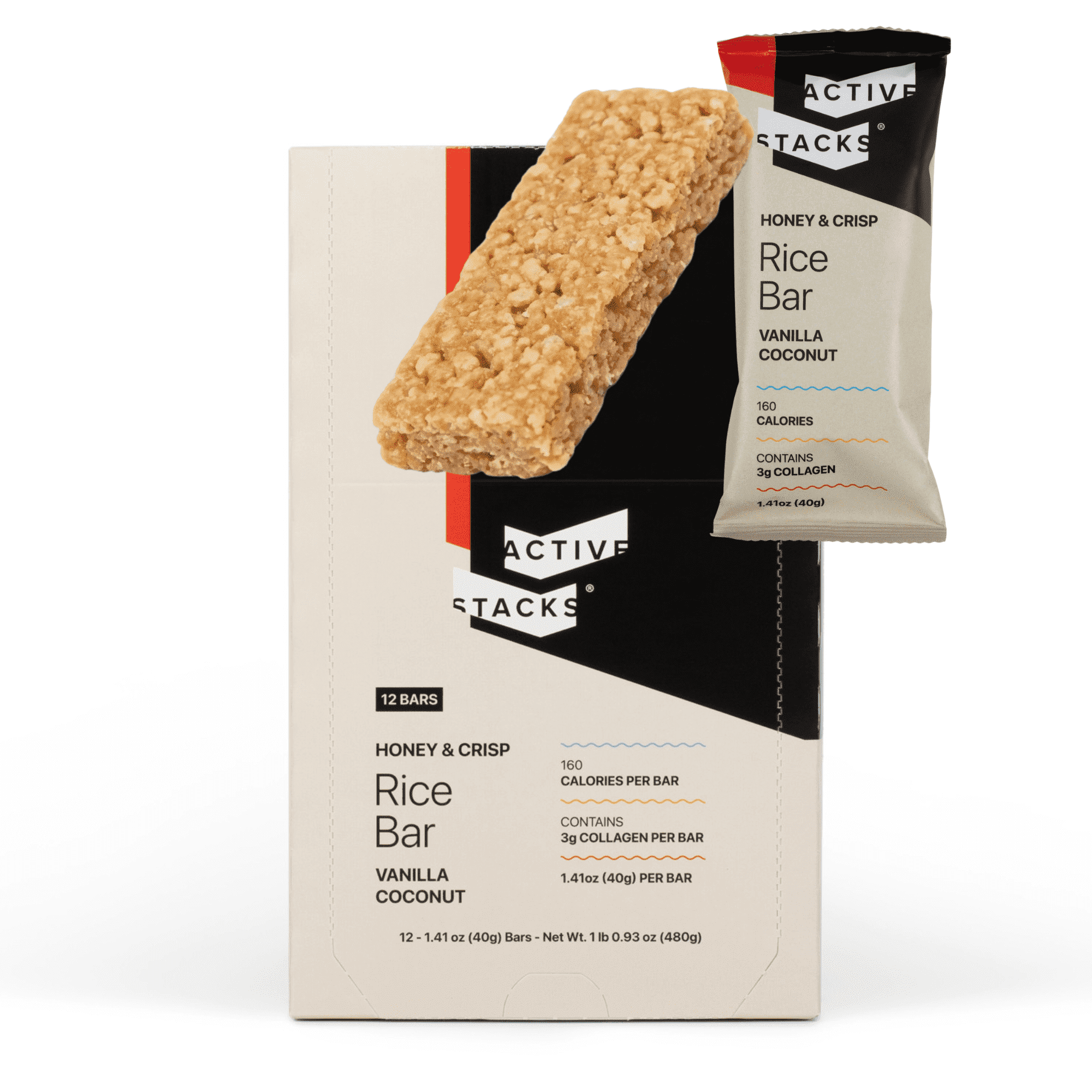 Active Stacks Honey & Crisp Rice Bars, Vanilla Coconut, 12pk, Athletic ...
